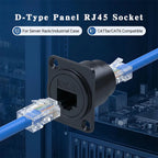 D-Type Panel Mount RJ45 Socket CAT5e/CAT6 Ethernet Direct Data Signal Waterproof Connector For Industrial Enclosure, Server Rack