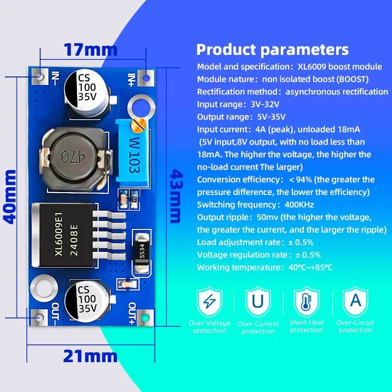 10Pcs XL6009 DC-DC Buck Converter Buck Boost Voltage Power Supply Switch Module 4A 400KHz Adjustable 3.8-30V to 1.25-35V