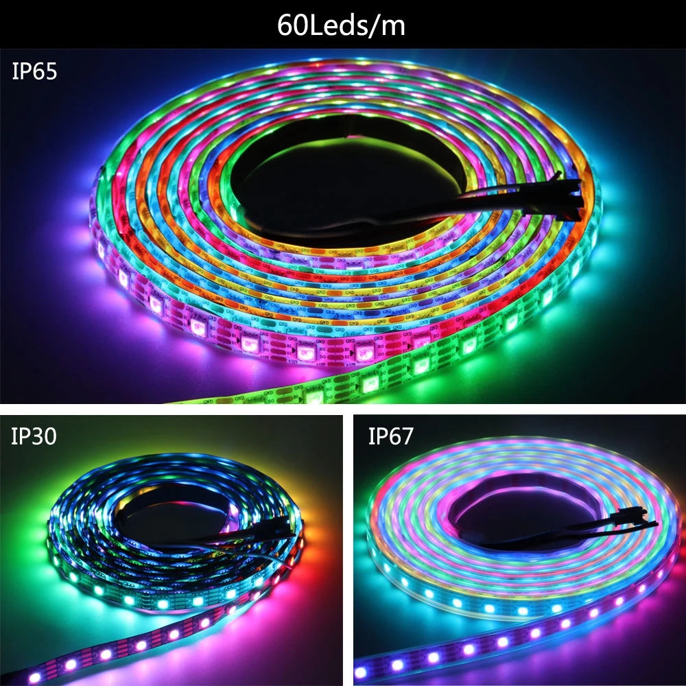 DC12V WS2815 DC5V WS2812B 5050 RGBIC LED Strip WS2812 30/60/74/96/144Leds/Pixels/m Individually Addressable Light IP30/65/67
