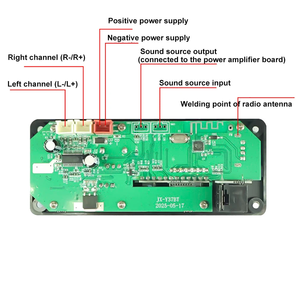 80W Bluetooth MP3 Decoder Board 2*40W Amplifier Audio Player 8V-24V DIY MP3 Player Car FM Radio Module TF/USB/Mic/Record Call