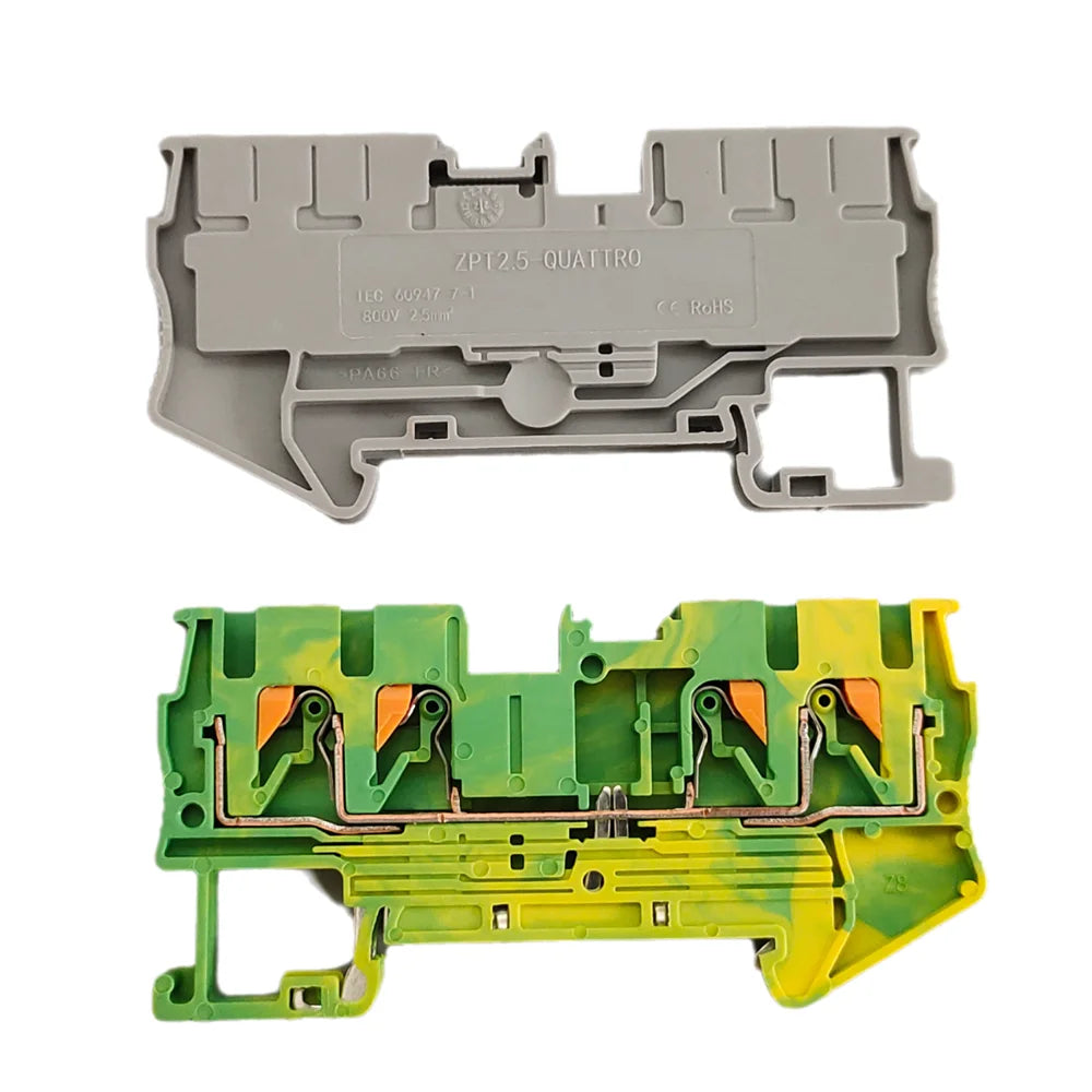 10Pcs PT2.5 QUATTRO Push-In Spring 4-Conductor Strip Plug 12AWG PT2.5 Wire Electrical Connector Din Rail Terminal Block PT2.5-QU