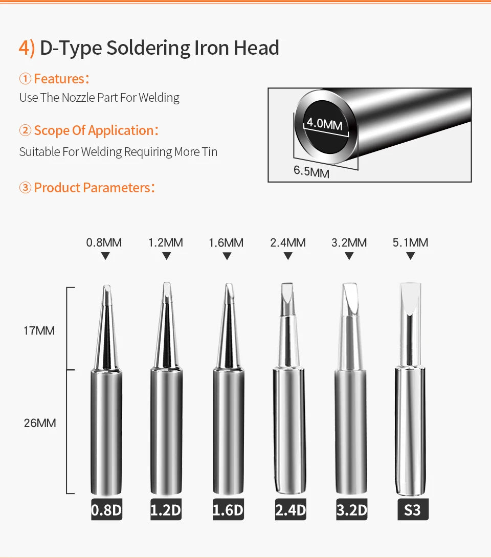 Handif 900M Soldering Iron Tips Lead-Free Pure Cooper Soldering Station Sting 900m Fit 936/937/938/969 Solder Station