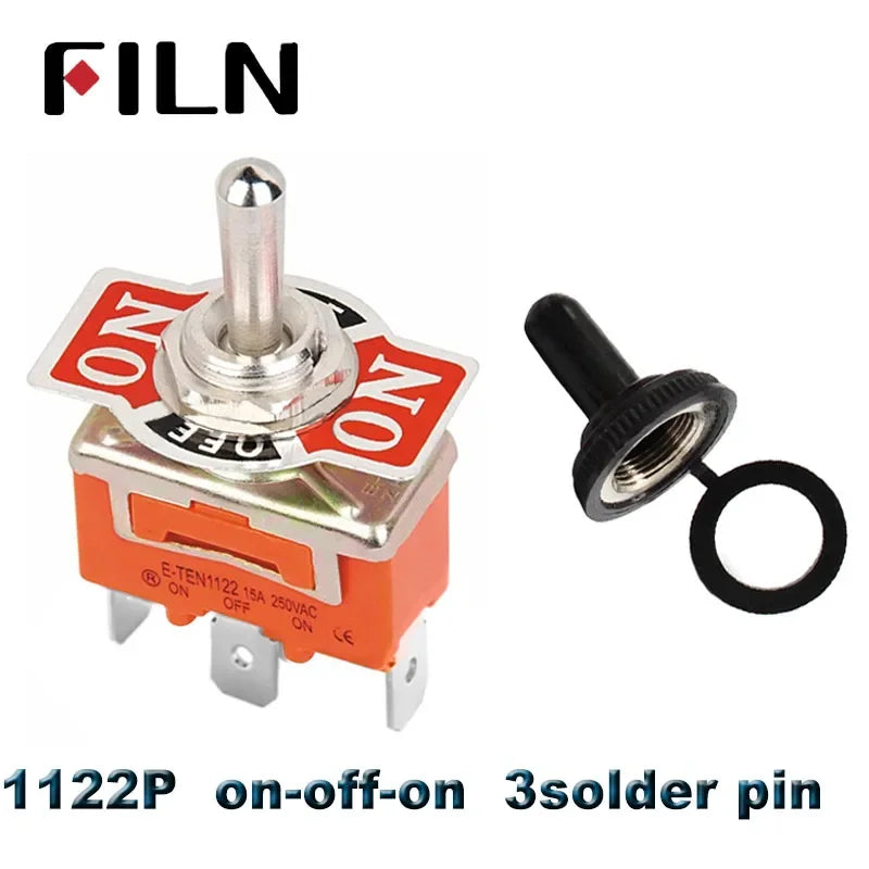 FILN 15A 250V Toggle Switches Miniature Thumb Lever on Off SPST SPDT DPDT Power Rocker Waterproof Cap for Electronics