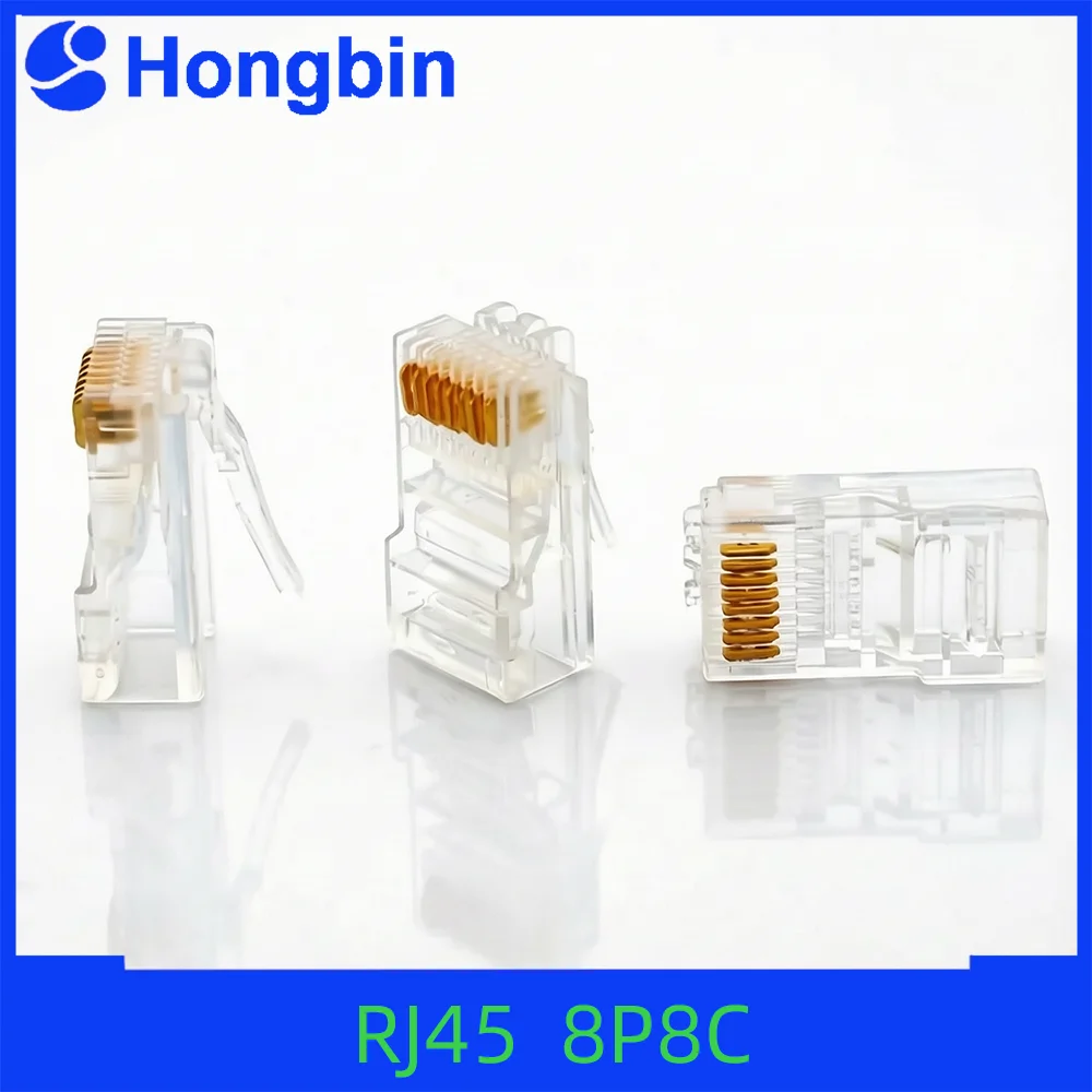 20/50/100PCS RJ45 Ethernet Connector Cables Module Plug Network RJ-45 Lan Crystal Heads Cat5 Cat5e Gold Plated Network Cable