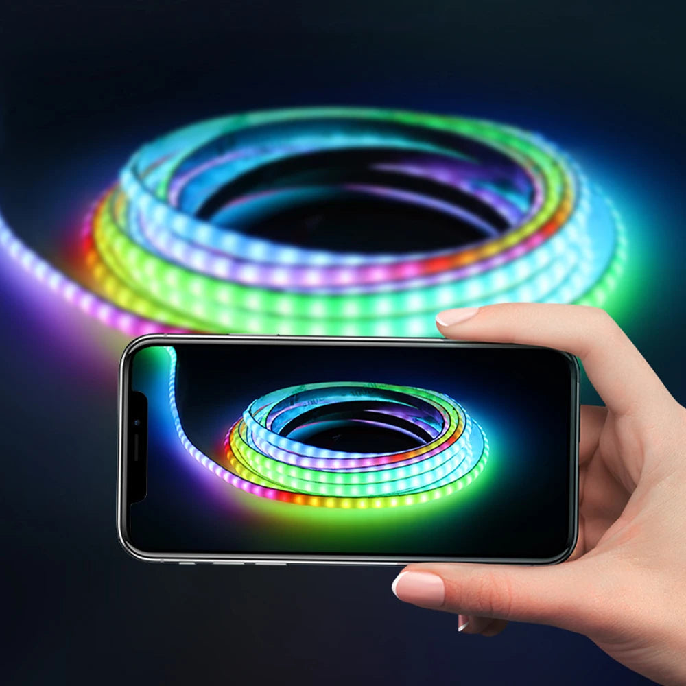 WS2812B COB LED Strip Lights DC5V 5mm Full Color SPI RGB-IC 100/160LEDs Individually Addressable Smart Pixels Tape Light