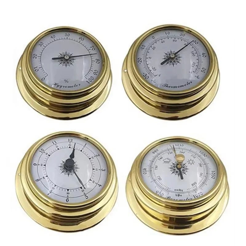 ABBP-Boat Barometer Clock Thermometer Hygrometer Set Weather Station Set Wall Mounting Type Brass For Case Brass For Case