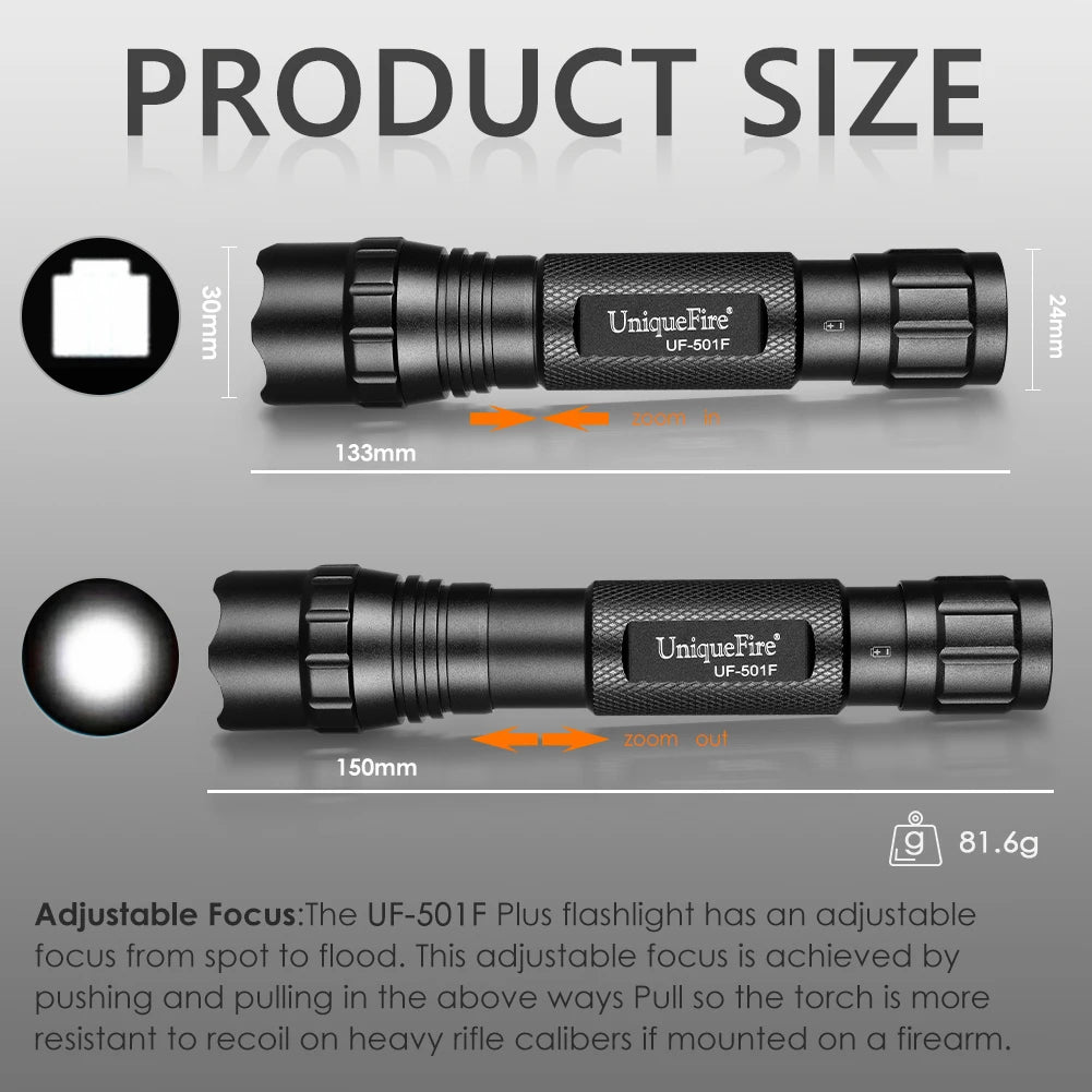 UniqueFire Small IR850nm 940nm Infrared Tactical Hunting LED Flashlight 3 Modes Zoomable Torch for Coyote Hog Predator Varmint