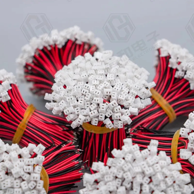 10PCS MX 1.25mm 2 Pin Cable Connector 1.25MM JST 2P red and black Single Head Plug Electronic Wire Connector 100mm 50mm