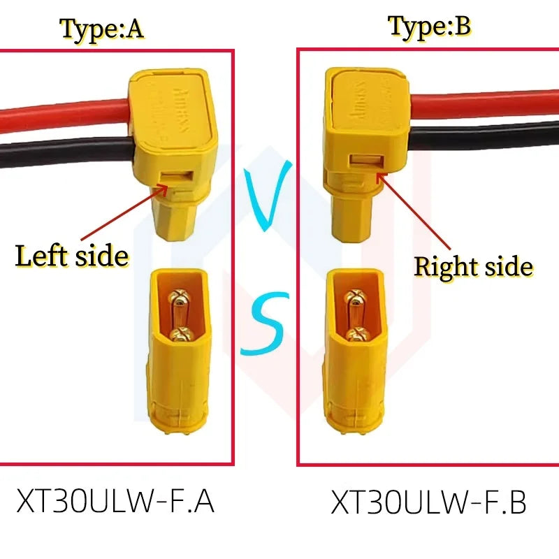 Amass XT30 Male Female Connector, XT30ULW-F Plug XT30U-M R/A 16AWG Silicone Cable Elbow Battery Charging Cable for RC Quadcopter