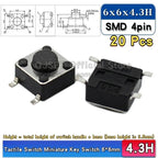 20pcs SMD Tactile Switch 6*6*4.3mm 6x6x5/6/7/8/9/10/11/12/13/14mm 6X6 4-Pin SMT Induction Oven Touch Tactile Button Micro Switch