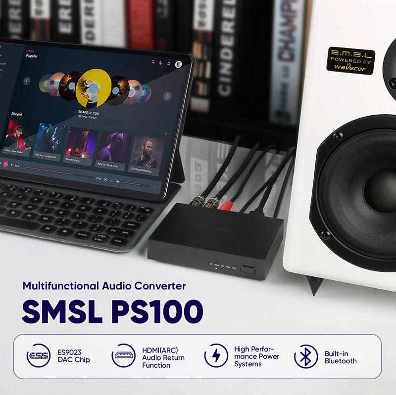 SMSL PS100 Multifunctional Audio Converter HDMI ARC ES9023 DAC Chip Audio Converter High Peformance Power For Home Car Music