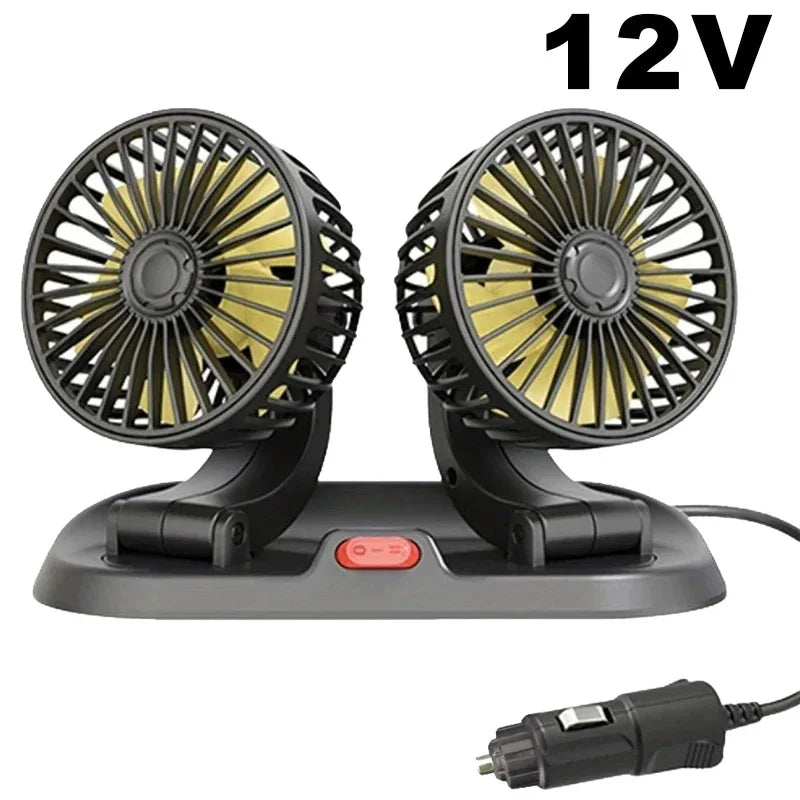 Car Fan 5V 12V 24V Car Cooling Fan 360° Adjustable Dual Head Air Fan USB 2Speeds Automotive Electric Fan For Dashboard RV Truck
