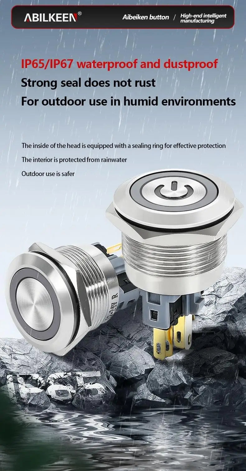 ABILKEEN 22/25MM 1NO1NC/2NO2NC Metal Push Button Switch IP65 Waterproof Momentary/Latching Push Button with LED Ring Light