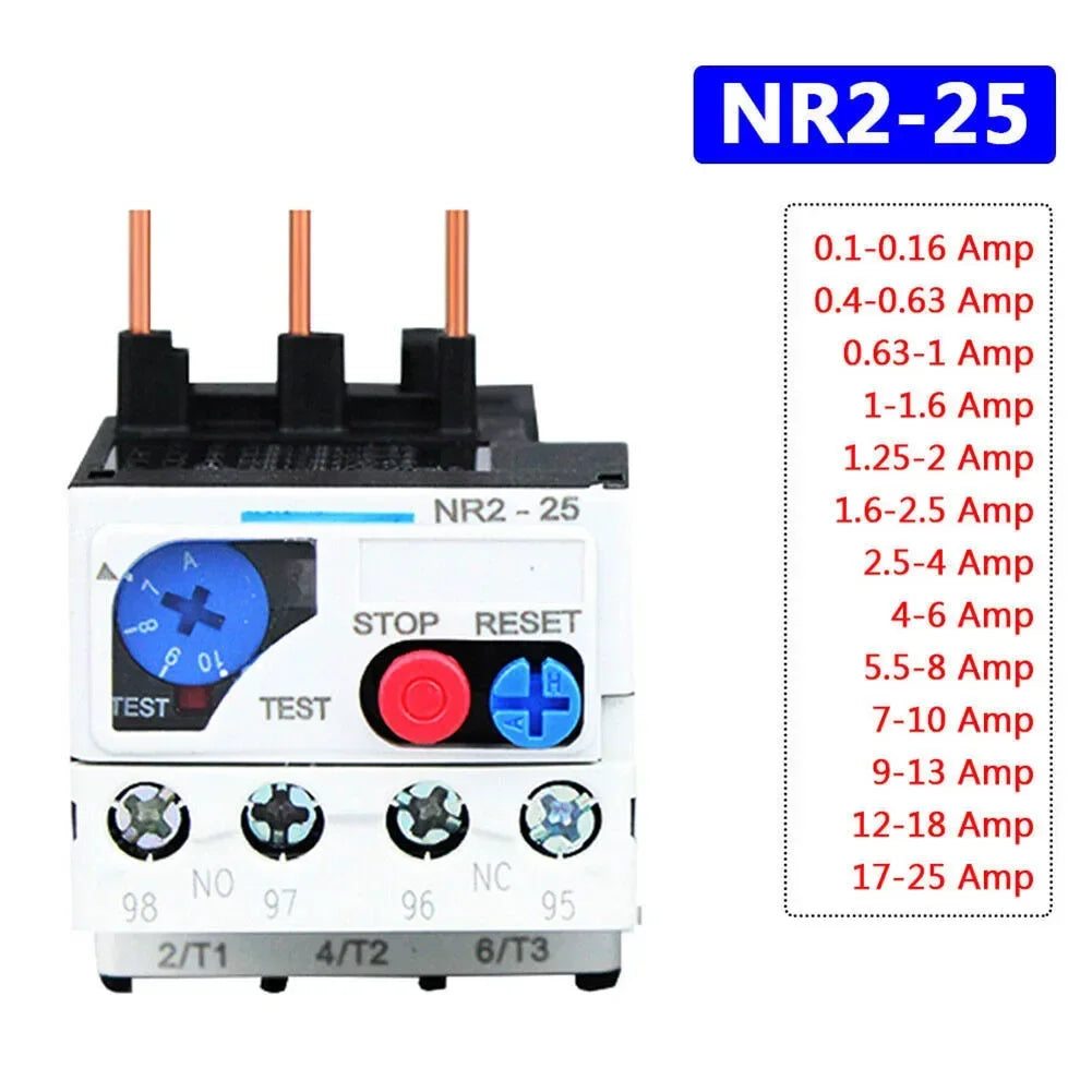 Thermal Overload Motor Relay 3 Phase AC 50Hz/60Hz FR NR2-25 IP20 Plug-in With Indicator Light For CJX2 Series Contactors
