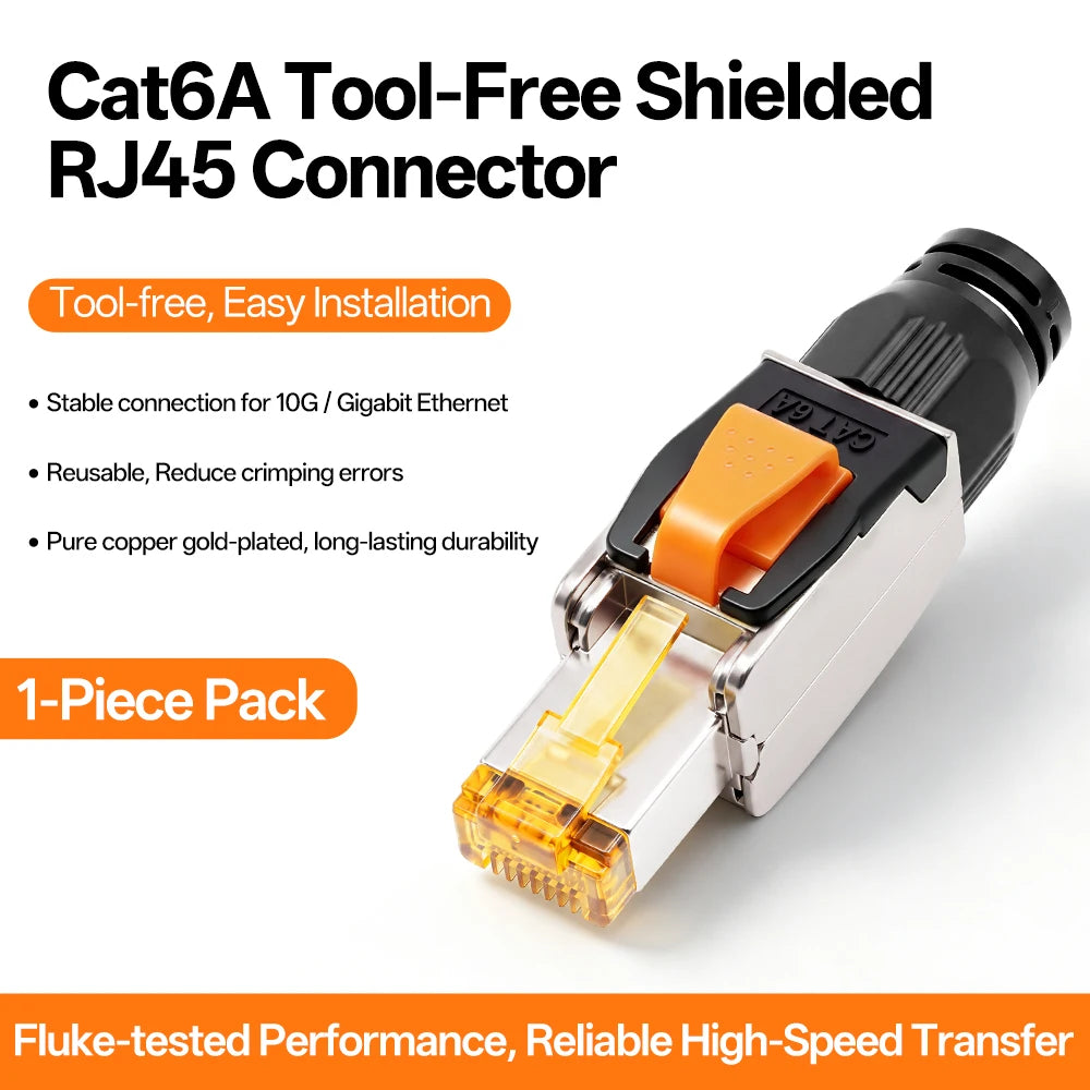 BYXGD CAT6A Tool‑Free Shielded RJ45 Connector 10Gbps 500MHz Reusable STP Ethernet Plug No Crimp Tool for 22‑26AWG Network Cable