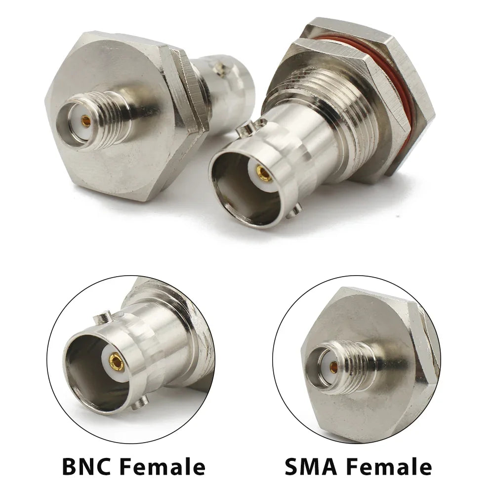 Q9 BNC Female to SMA Female Straight Connector Flange Bulkhead RF Coaxial Adapter 4 Holes Panel for WiFi Ham Radio Antenna 50ohm