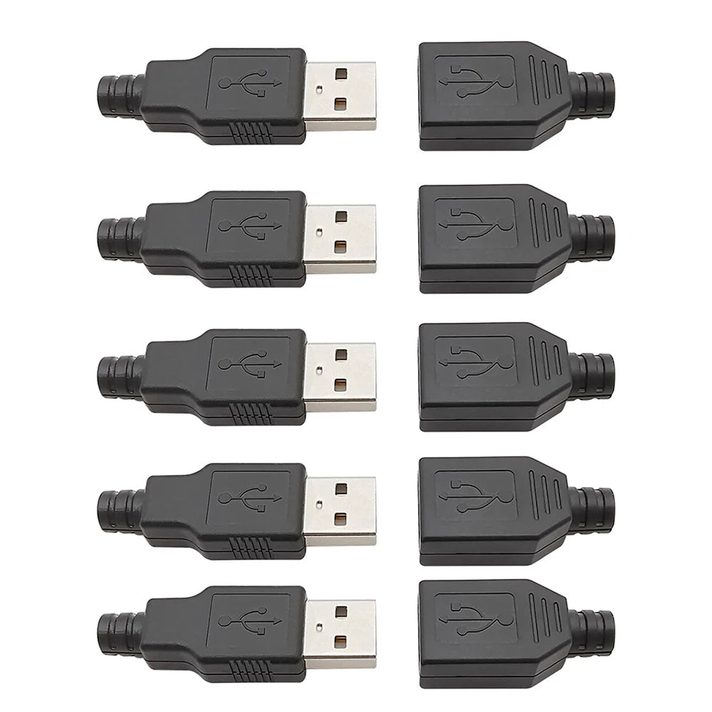 10Pcs USB Type A Connector Male Female 4 Pin Plug Socket With Black White Plastic Cover USB 2.0 Type-A Soldering DIY Kits