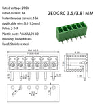 10PCS/Pairs 2EDG 15EDG 3.5MM 3.81MM  PCB Screw Terminal Block Connector Pulg  Header Socket  Green Phoenix Terminal Block 2-24P