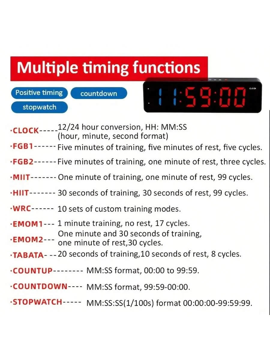 LED Multifunction Timer Countdown Stopwatch Alarm Clock for Home Gym Kitchen Living Room HIIT Tabata EMOM FGB Workout