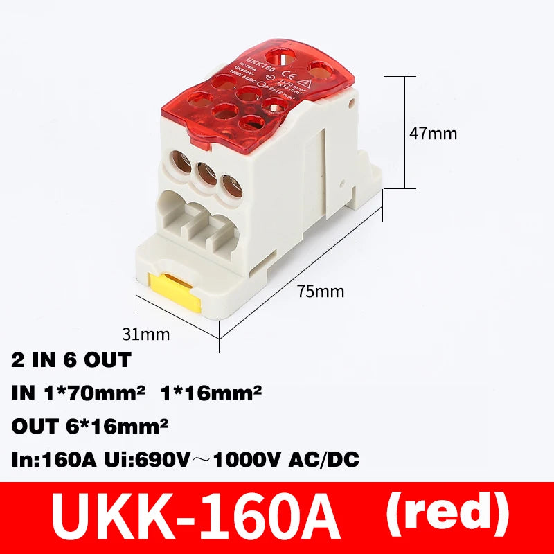 Din Rail Terminal Block UKK 80A/125A/160A/250A/400A Distribution Box One In Several Out Unipolar Junction Box Wire Connector