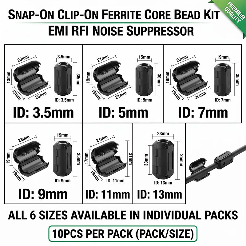 10PCS RFI EMI Noise Suppressor Clip-on Ferrite Core Filter Snap Around 3.5-13mm Cable for USB AV Power Cord High Frequency Choke
