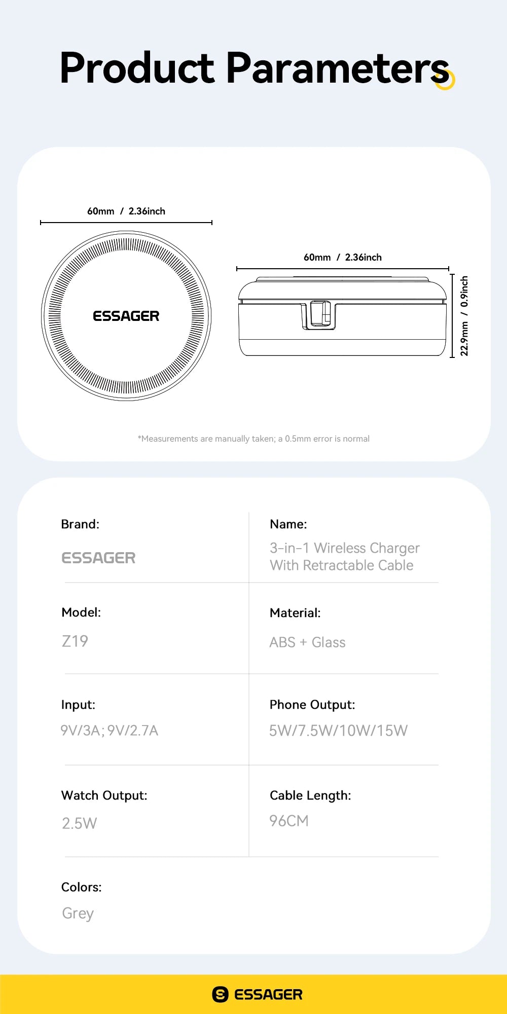 Essager 15W 3 in 1 Magnetic Wireless Charger With 96cm Retractable Type-C Cable For iPhone 16 15 14 13 Pro Max Airpods Watches