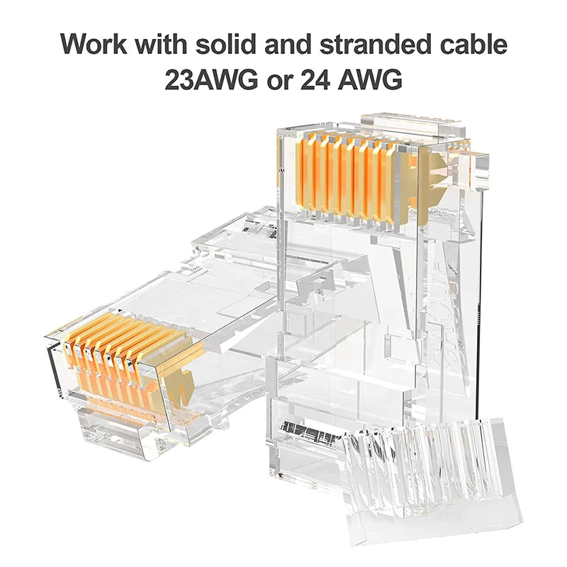 Hoolnx 2 Piece RJ45 Connector CAT6 Modular PLugs UTP STP 50U Gold Ethernet Ends Plated Load Bar for 23-24 AWG Lan Network Cable