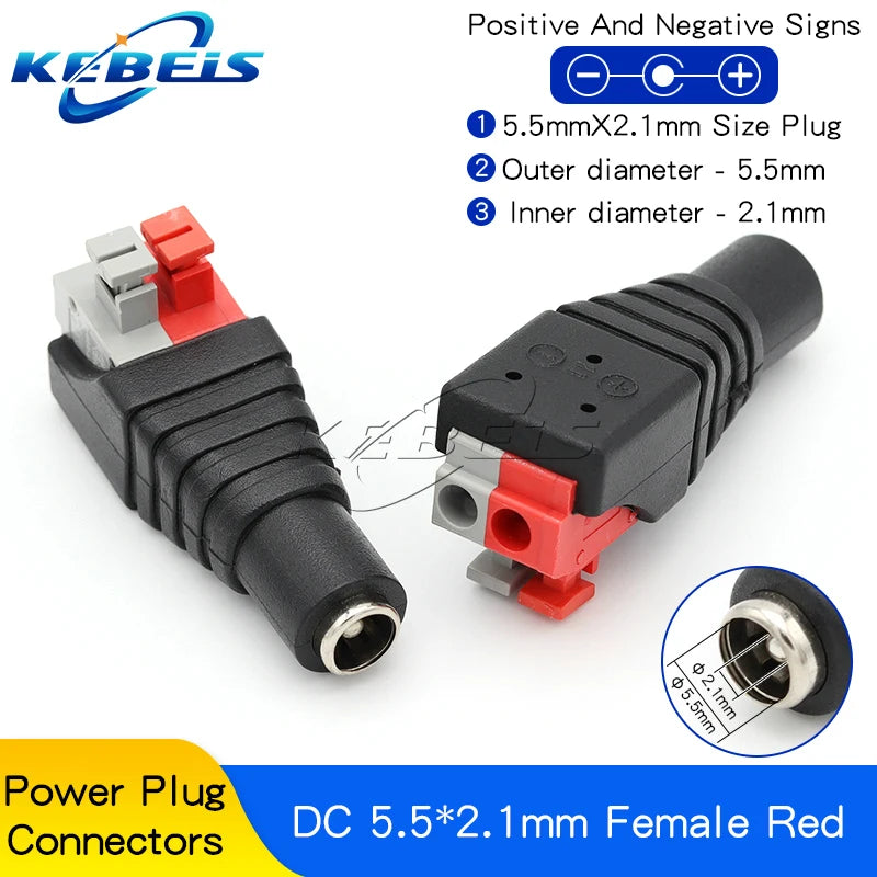 2/5/10PCS DC 12V Male Female BNC Connectors 5.5*2.1mm/2.5mm Welding-Free Power DC Plug Adapter Jack Sockets For LED CCTV Camera