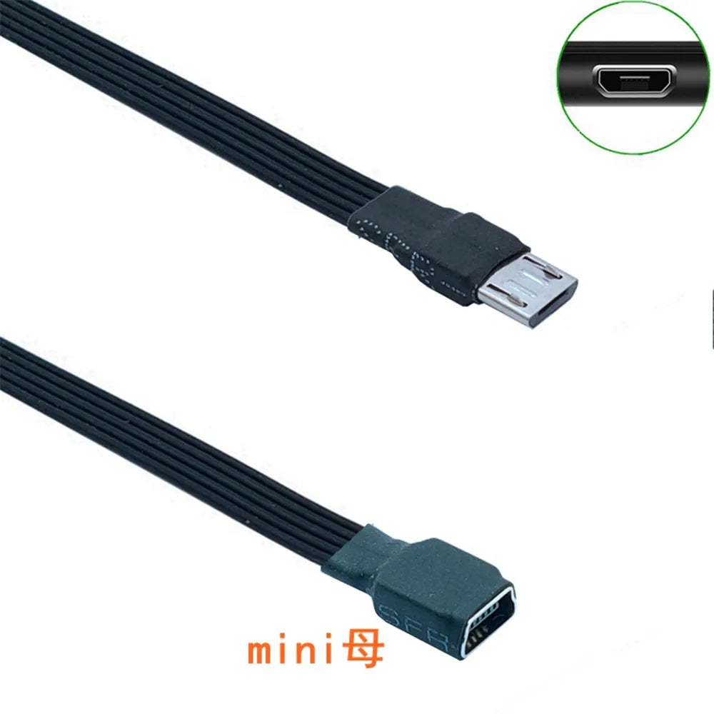0.1M0.2M0.5M1M mini USB female to micro revolving connector, dash cam adapter cable, T-shaped port to Android navigation extensi