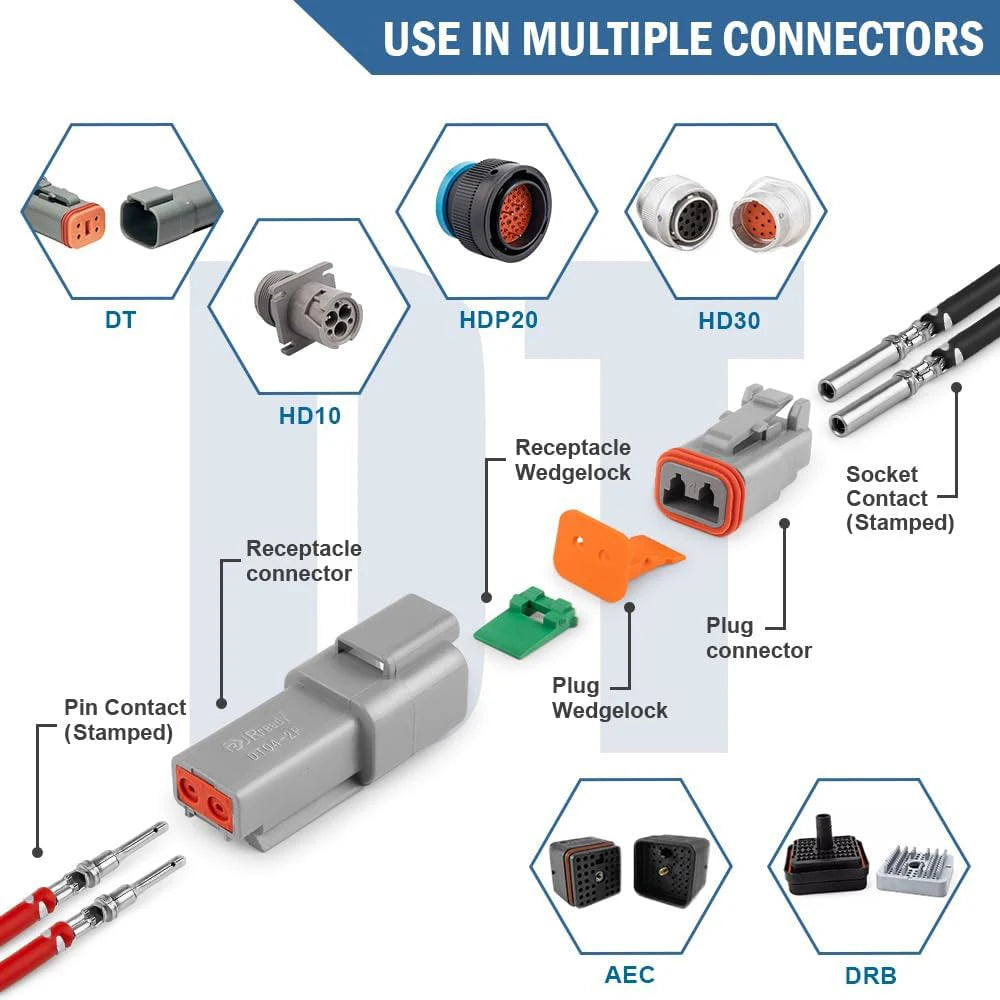 180pcs Deutsch Contact Kit,Stamped Pin,Open Barrel Contacts Kit Male Pins Female Sockets 22-12AWG for DTP,DT,DTM Serie Connector