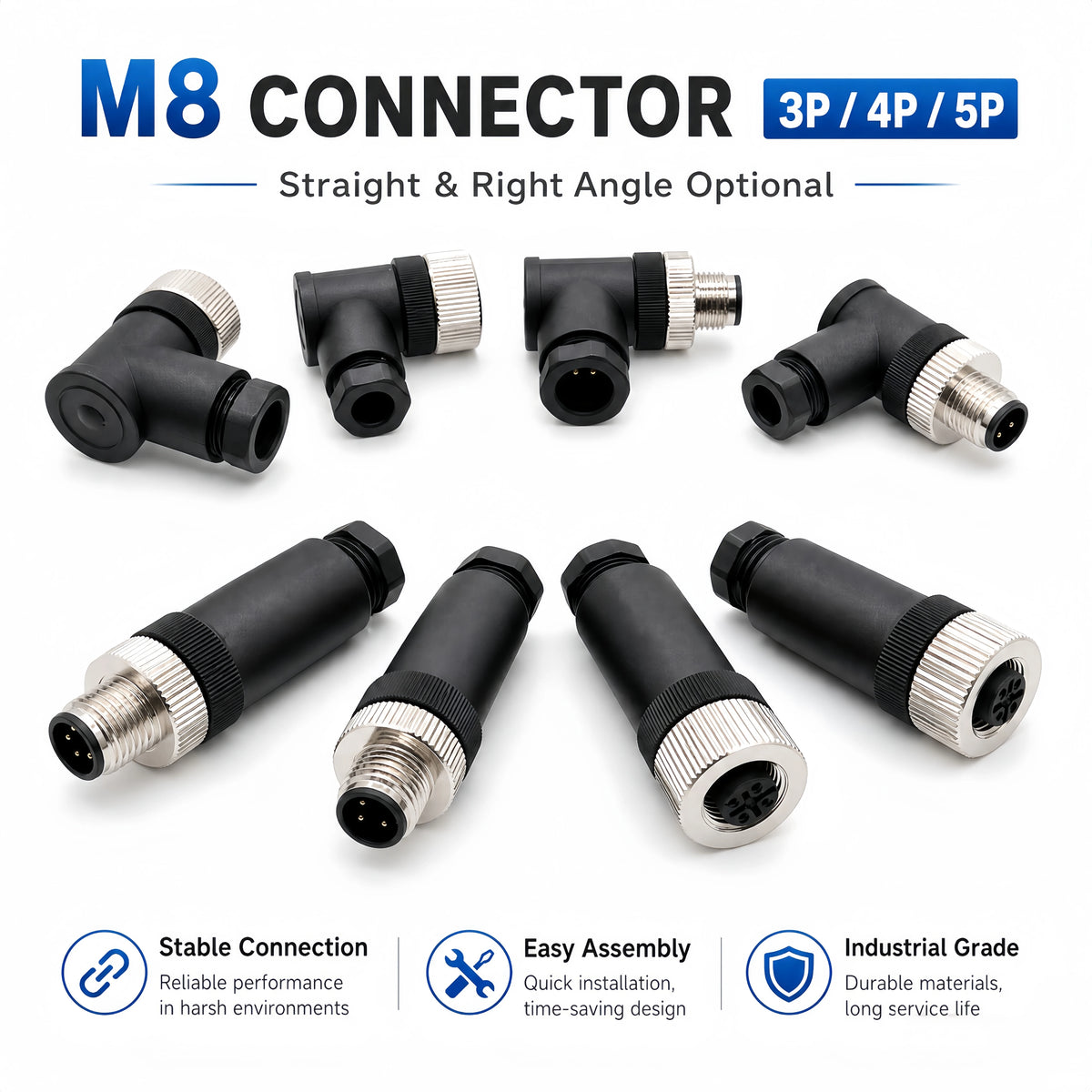 M8 Sensor 3/4/5 Pin Waterproof Aviation Connector Male Female Plug Screw Thread Sensor Cable Joint Industrial Connector IP67