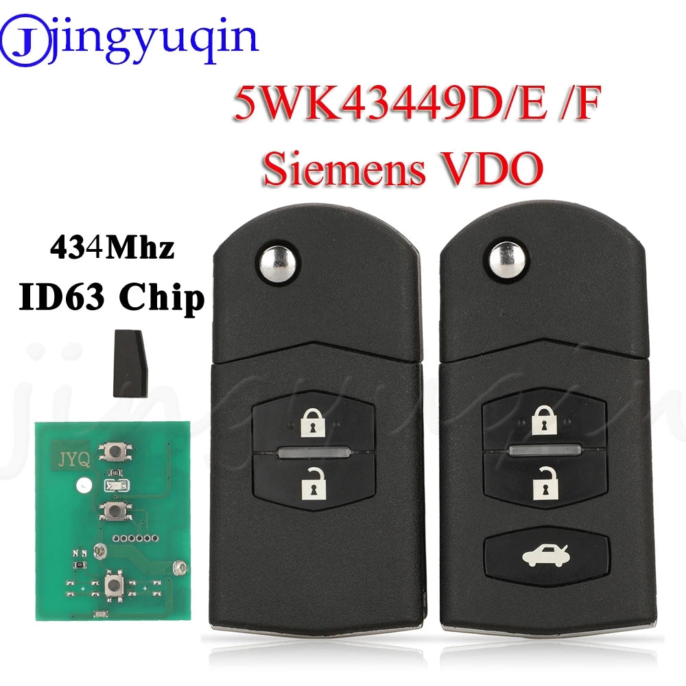JYQ 5WK43449D 5WK43449E 5WK43449F Flip Car Remote Key 434MHz 4D63 For Mazda M2 Demio M3 Axela M5 Premacy M6 Atenza Siemens VDO