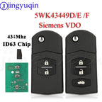 JYQ 5WK43449D 5WK43449E 5WK43449F Flip Car Remote Key 434MHz 4D63 For Mazda M2 Demio M3 Axela M5 Premacy M6 Atenza Siemens VDO
