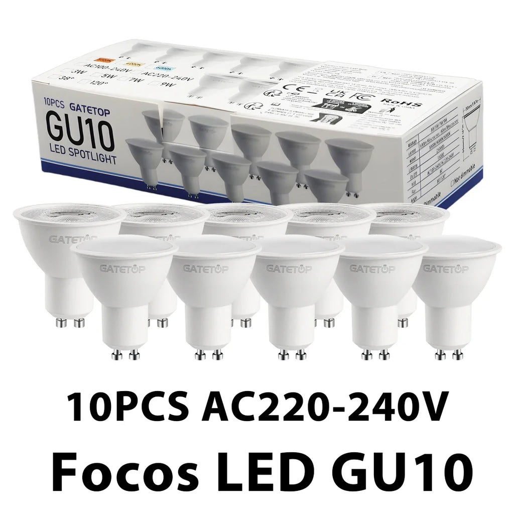 10 Pack Focos Gu10 Spotlight Lampara 220V Led Bulb Wholesale 9W White Warm 3000k 6000K Suitable for Home Commercial Buildings