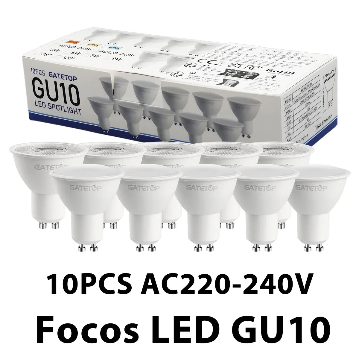 10 Pack Focos Gu10 Spotlight Lampara 220V Led Bulb Wholesale 9W White Warm 3000k 6000K Suitable for Home Commercial Buildings