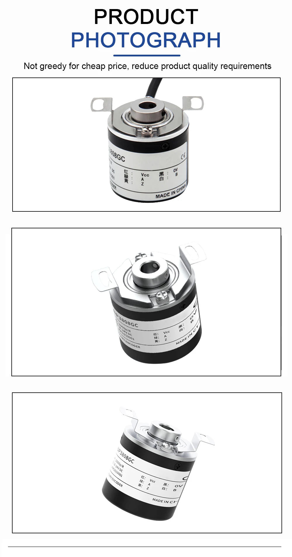 AUCHTEL 38mm Incremental Rotary Encoder 8mm Half Hollow Shaft Photoelectric Optical Switch 10-1024-1800-2500-3600 PPR 5-24VDC