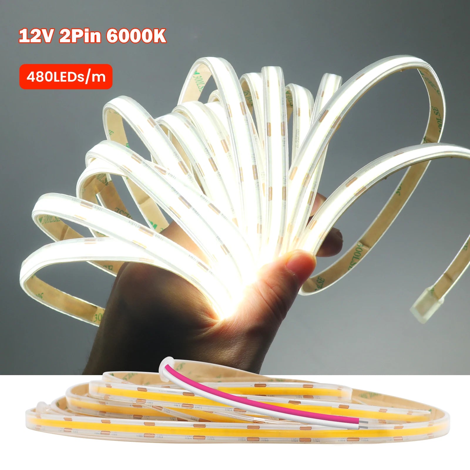 IP67 Waterproof 12/24V COB LED Strip Light 480LED/m Dimmable RA90 LED Lights High Density Flexible Ribbon Tape 3000K 4000K 6000K