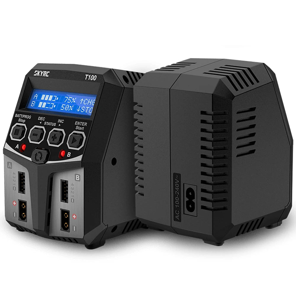 SKYRC T100 AC Lipo Battery Balance Charger Dual 5A 2X50W for 2-4S NiMH / NiCd / LiPo / LiFe / Lilon / LiHV  RC Car Charger