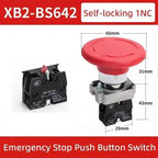 5pcs 22mm Mounting Emergency Stop Button Switch Self-locking XB2-BS545 Rotary Reset Mushroom Head NO NC Brass/Silver Contact