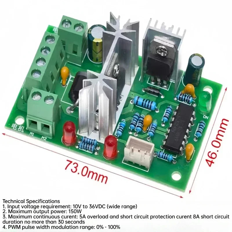 Gear reduction motor, capable of forward and reverse rotation, with adjustable speed. 36mm gearbox, 36 - 3530
