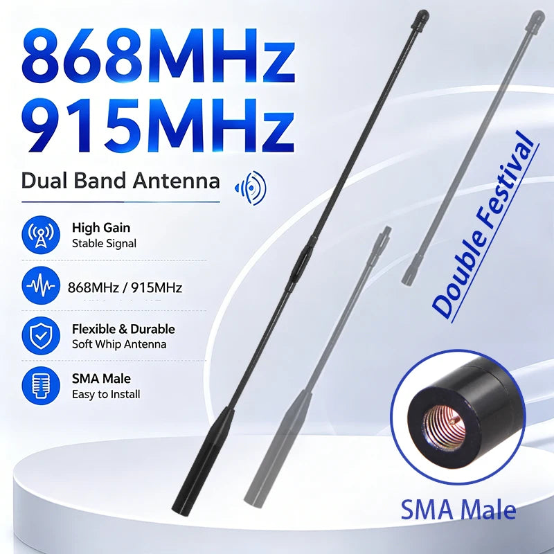 LoRa WAN 868MHz Soft Whip Antenna 915MHz MeshTastic SMA Male High Gain Flexible Antenna for IoT Mesh Network Long Range U.FL Ant
