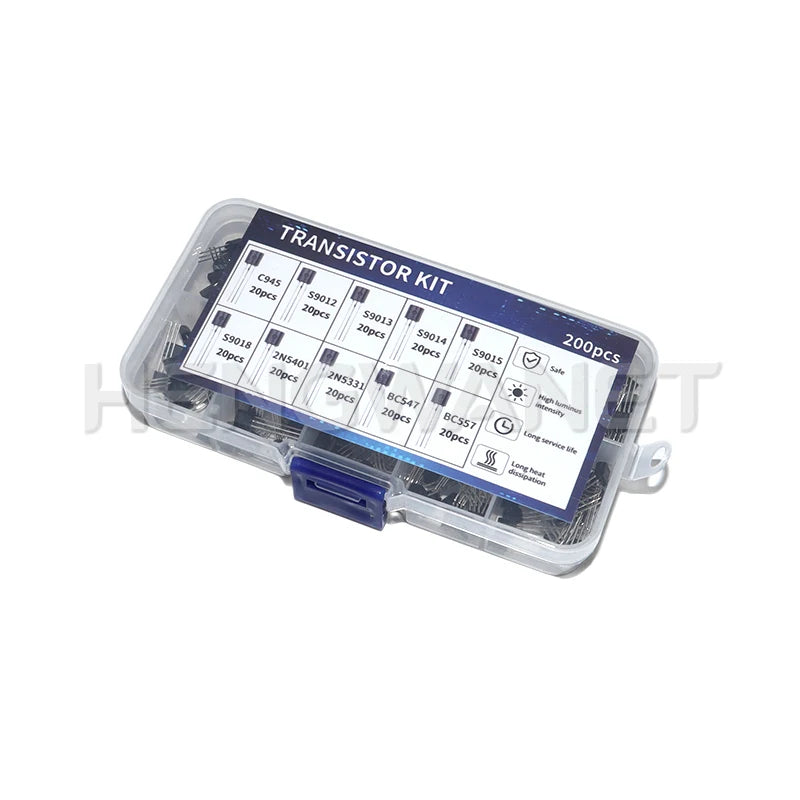 200pcs BJT Transistor Kit Bipolar Power Transistors A1015 BC327 BC337 C1815 S8050 S8850 2N2222 2N2907 2N3904 2N3906 PNP NPN