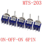 5Pcs ON-OFF-ON  ON-ON3 PIN/6PIN 2/3 Position Mini Latching Toggle Switch AC 125V/6A 250V/3A MTS-102 MTS-103 MTS-202 MTS-203