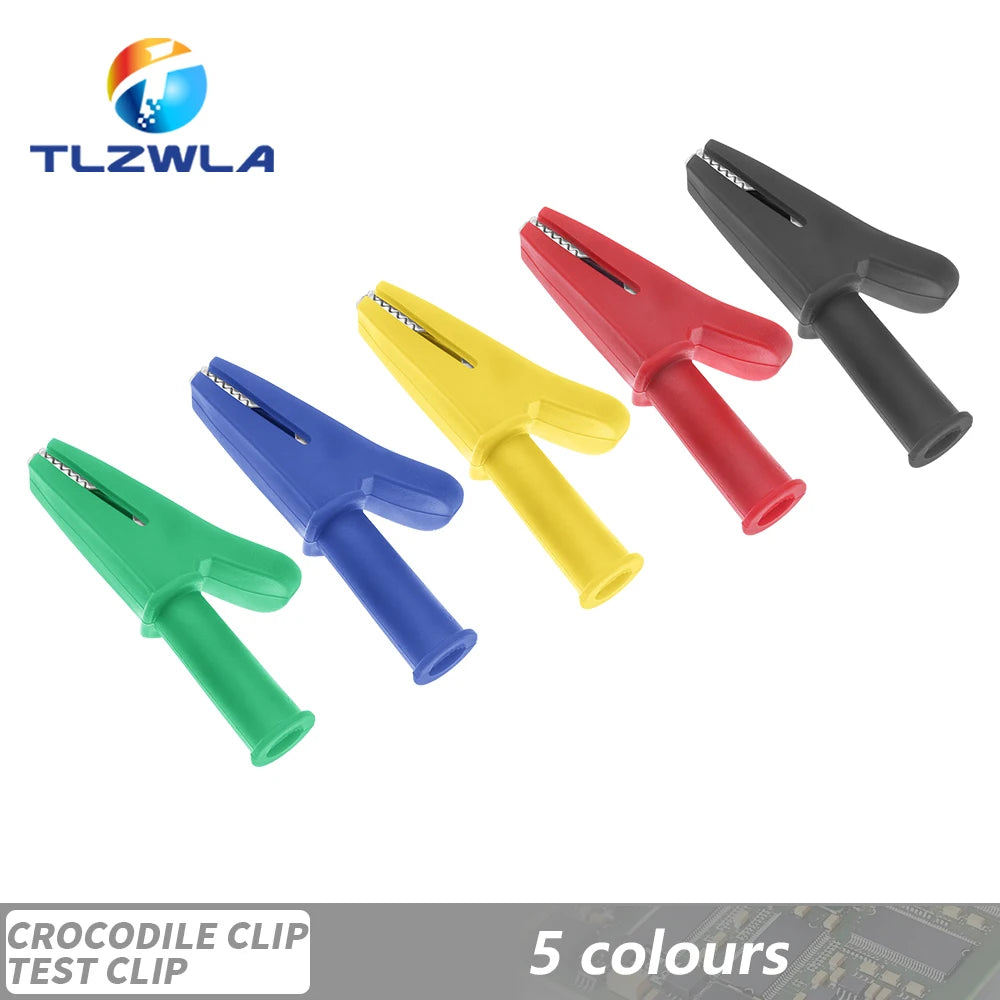 5PCS Pure Copper Insulated Test Alligator Clip 10MM Opening With 4MM Jack Safety Crocodile Clamps For Banana Plug Or Welding