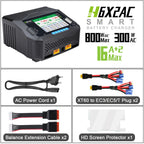 HTRC H6X2AC Dual Channel Battery Charger DC 400WX2 AC300W 16AX2 for 1S~6S Lipo Li-ion LiFe LiHV LTO NiMh RC Battery Fast Charge