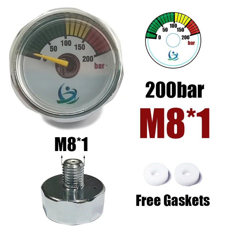 Mini 200bar 350bar Manometer Gauge 1inch 1/8NPT, 1/8BSPP, M10*1, M8*1 High Pressure Hand Pump Diving Mountaineering