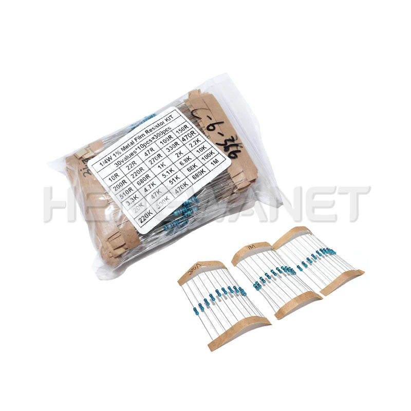 300PCS 1W 1/2W 1/4W 10R - 1M Ohm Resistance Set 1% Metal Film Resistor Assortment Kit 30Kinds*10pcs=300PCS