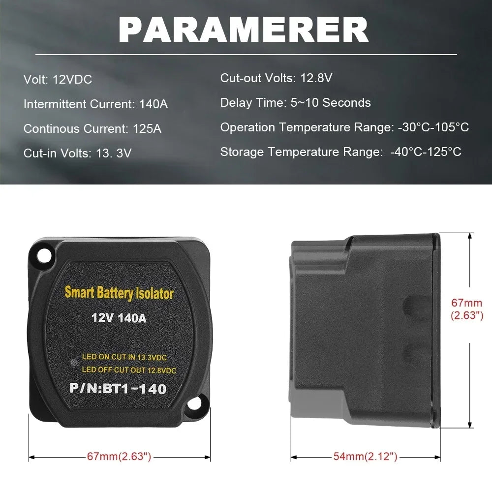 For Car RV Boat Marine Turck 12V 140A Dual Smart Battery Isolator Relay Voltage Sensitive Protection VSR Split Charge