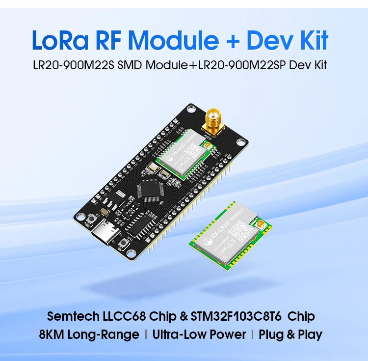 LLCC68 LoRa Wireless Module 868Mhz 915Mhz 433 475Mhz DX-LR20 22dBm 8KM Long Range SMD RF Module Power Supply