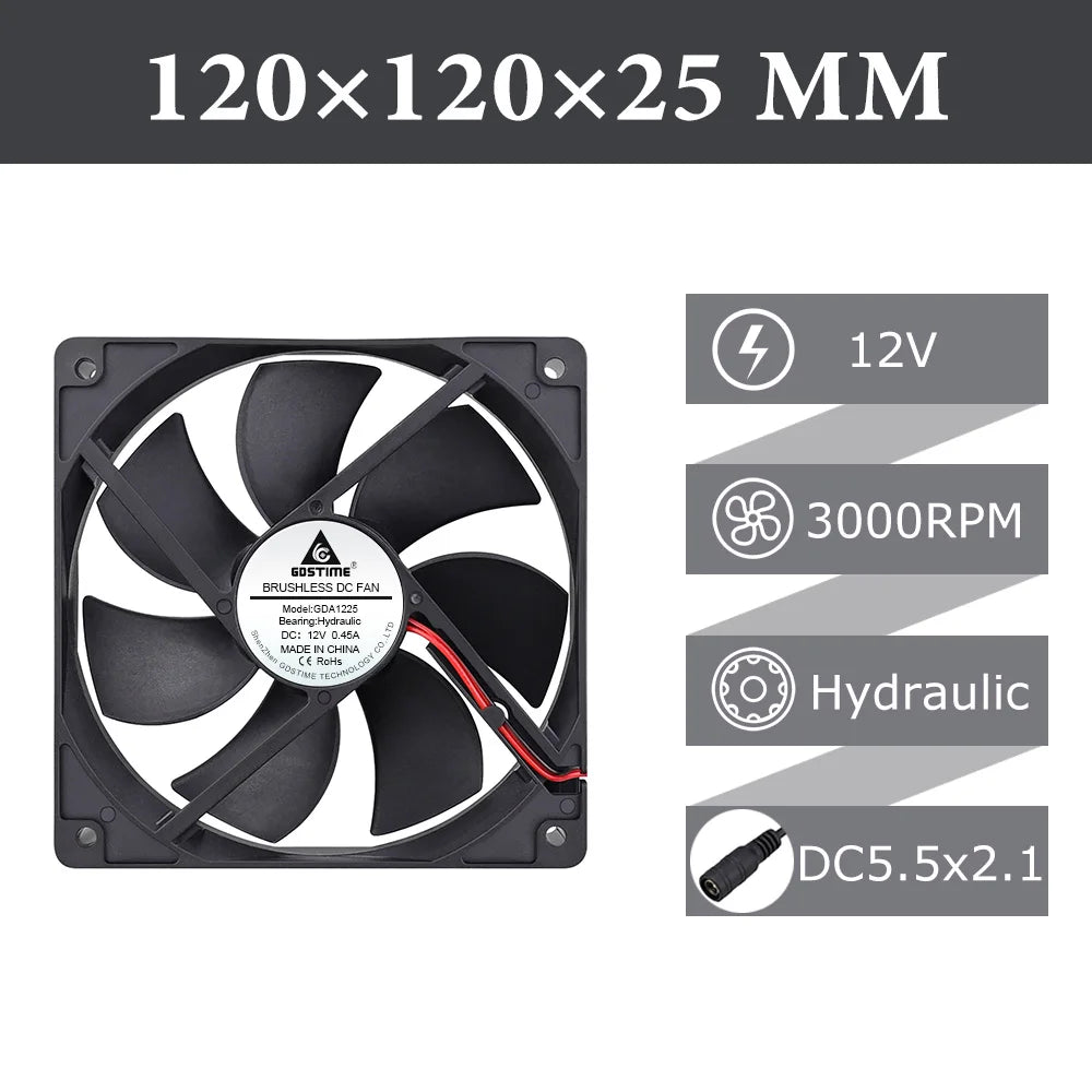 Gdstime 120mm USB PC Fan 5V 12V 24V 48V 12cm DC Brushless Cooling Fan 12025 2PIN 3PIN 4PIN Ball Computer Case Fan Waterproof Fan